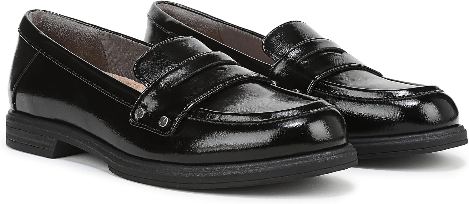 image:imageDr Scholls Hello Loafers LoafersMoc ShoesBlack Shiny Faux Leather