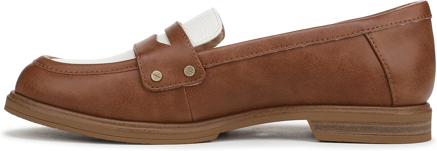 image:imageDr Scholls Hello Loafers LoafersMoc ShoesHoney BrownWhite Faux Leather