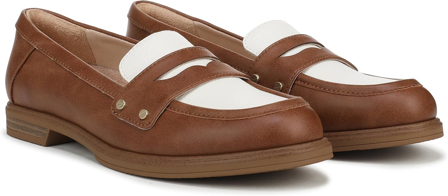 image:imageDr Scholls Hello Loafers LoafersMoc ShoesHoney BrownWhite Faux Leather