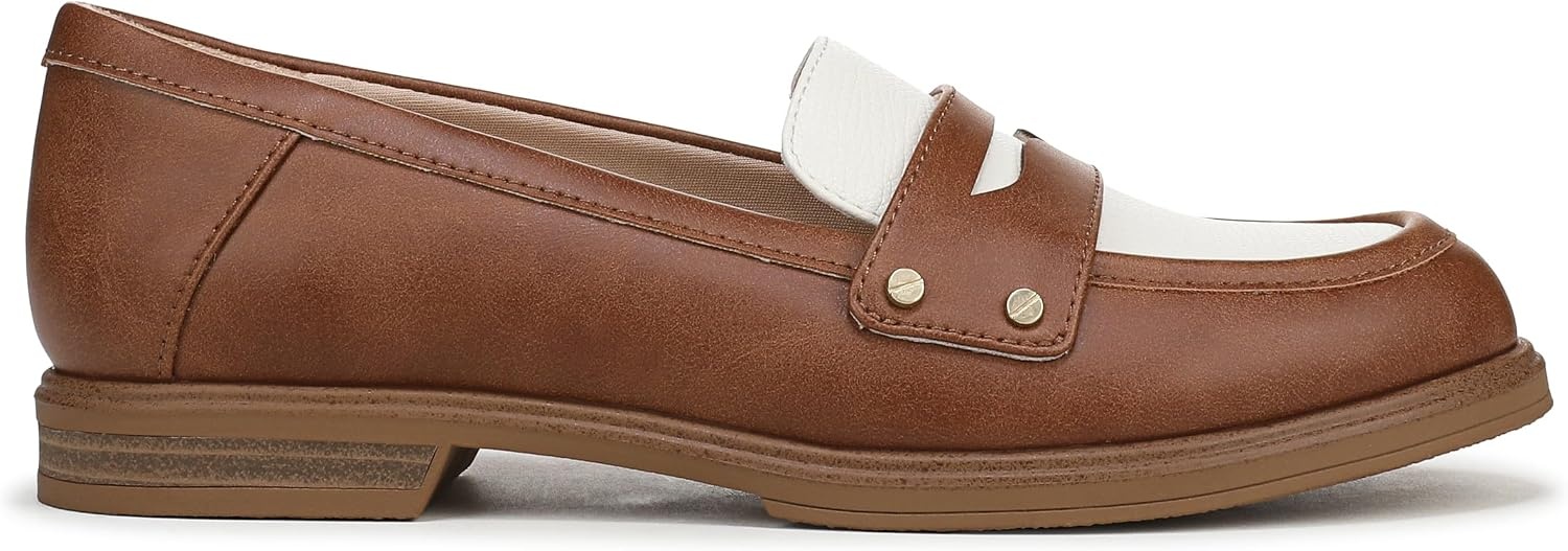 image:imageDr Scholls Hello Loafers LoafersMoc ShoesHoney BrownWhite Faux Leather