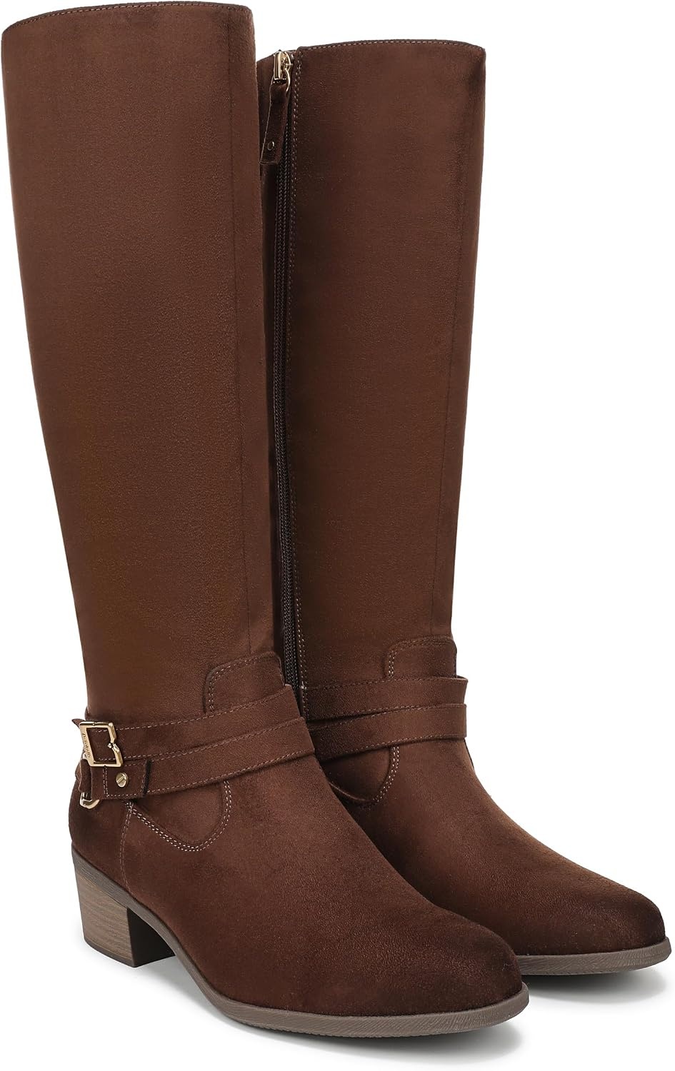 image:imageDr Scholls Ivy Zip Tall BootsWalnut Brown Microfiber Medium Calf