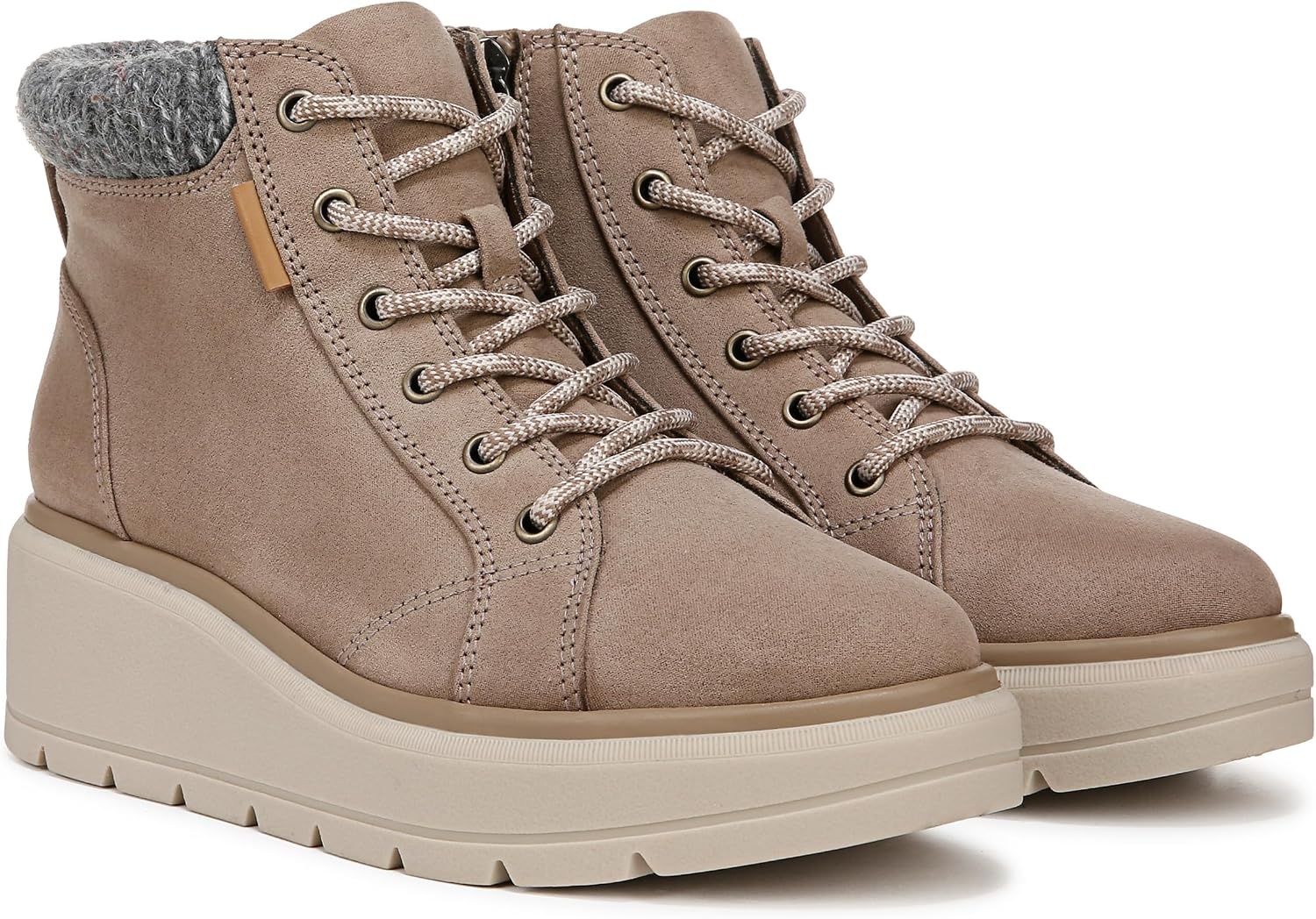 image:imageDr Scholls Nice Day Max Alpine LaceUp Short BootsMocha Taupe Fabric
