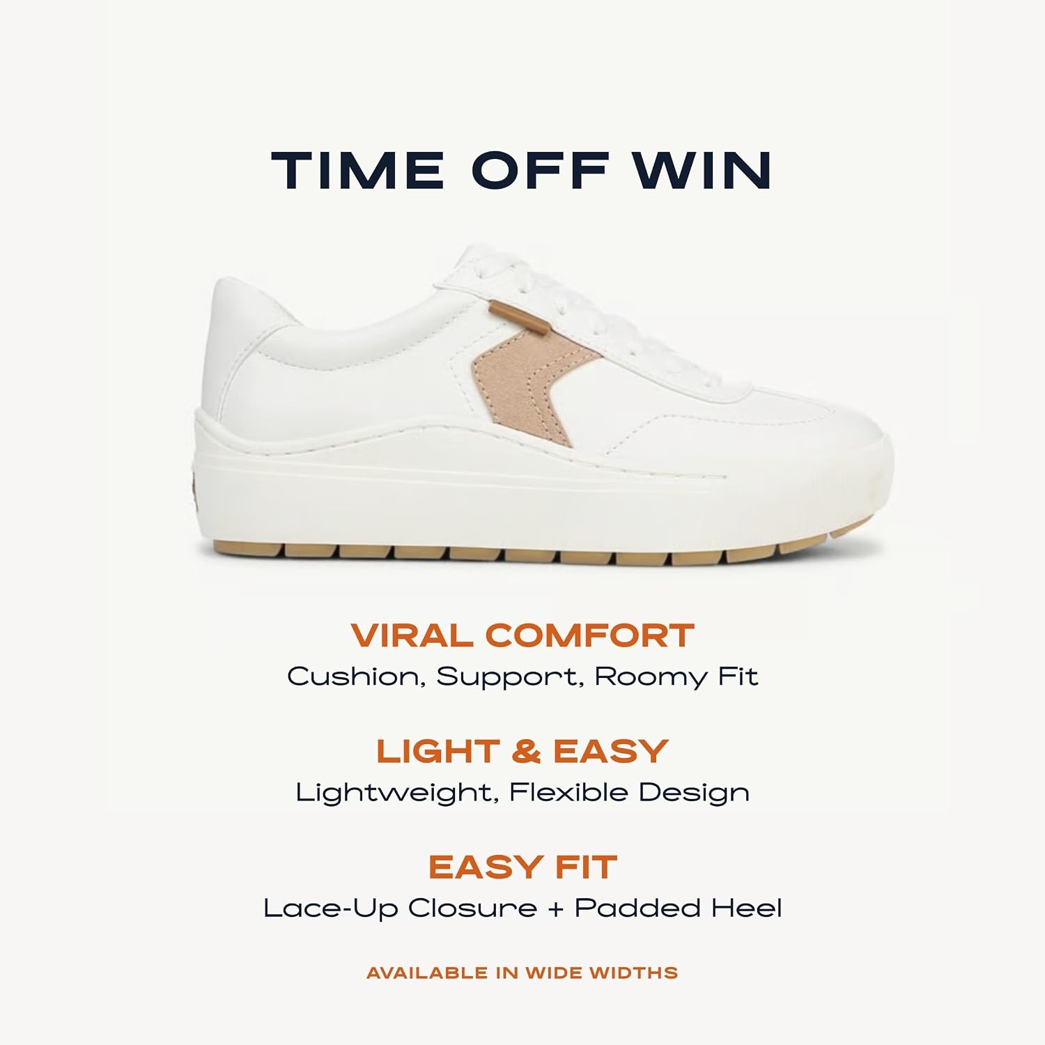 image:imageDr Scholls Shoes Womens Time Off Win Sneaker Retro Sneakers for WomenWhite Faux LeatherSand Beige