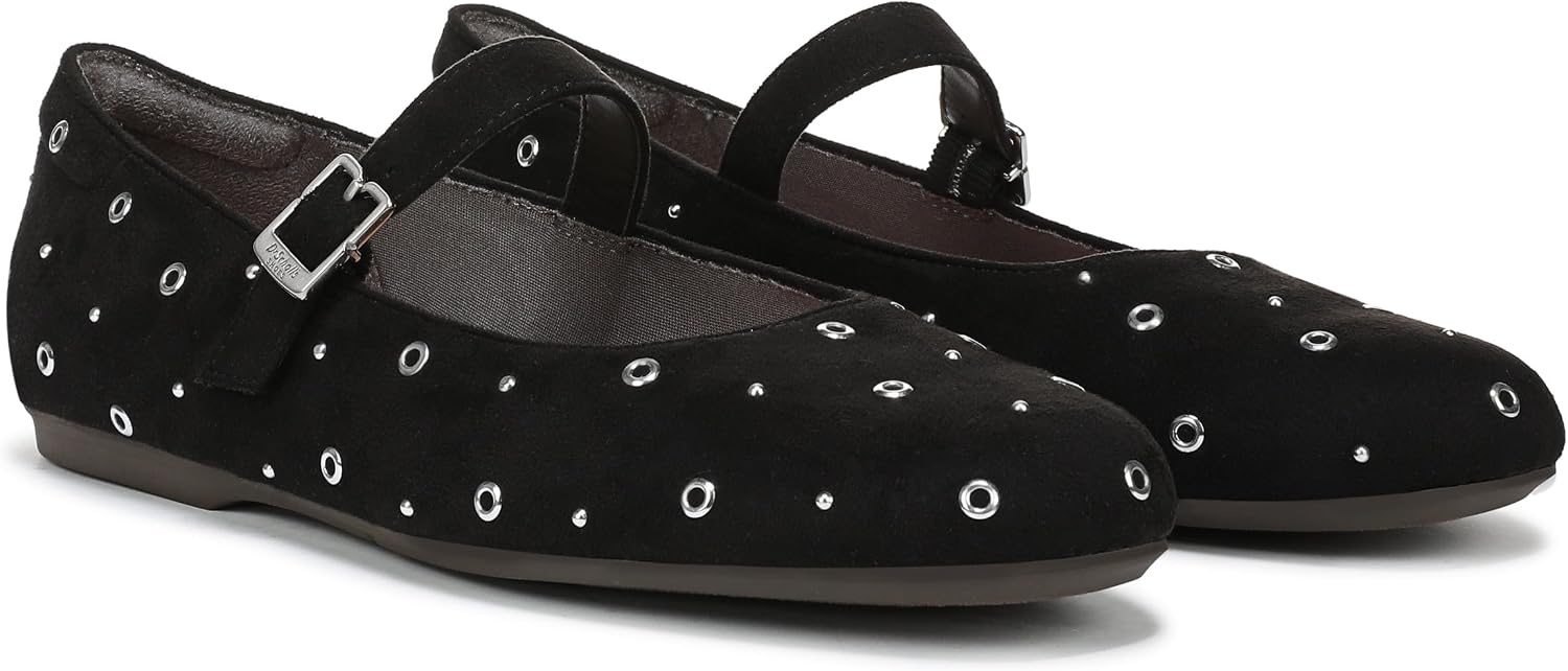 image:imageDr Scholls Shoes Womens Wexley Jane Mary Jane Flats Comfortable FlatsBlack Stud Microsuede