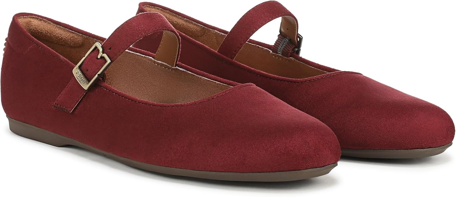image:imageDr Scholls Shoes Womens Wexley Jane Mary Jane Flats Comfortable FlatsBurgundy Dark Red Microsuede