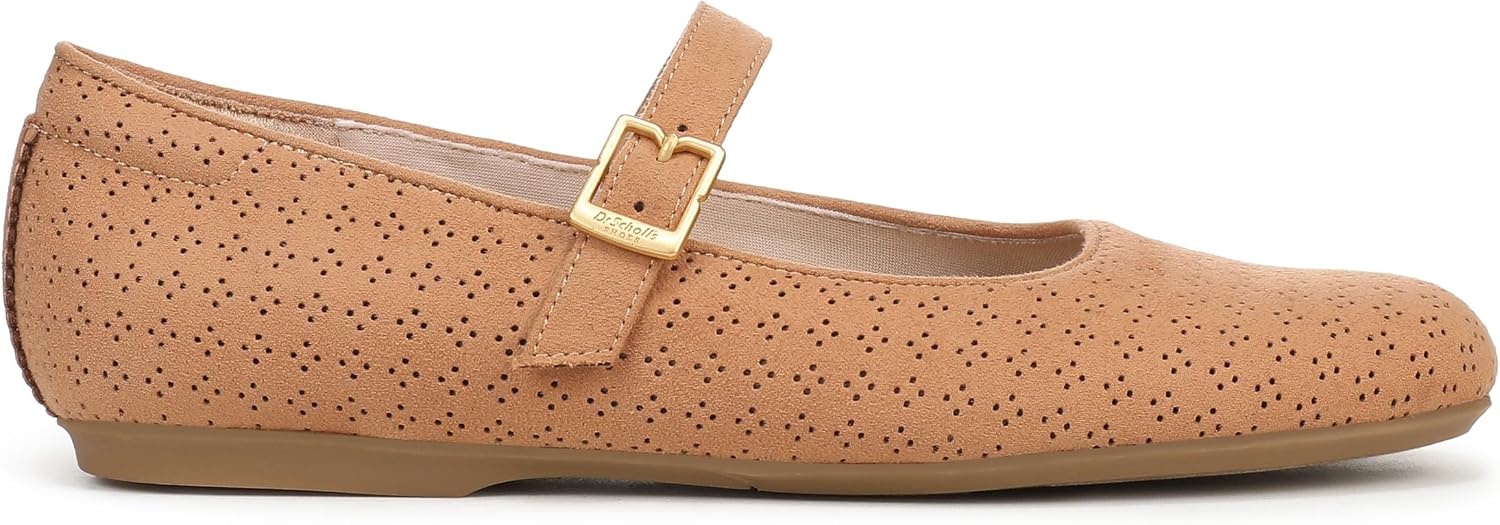 image:imageDr Scholls Shoes Womens Wexley Jane Mary Jane Flats Comfortable FlatsCamelot Brown Microfiber Perforated
