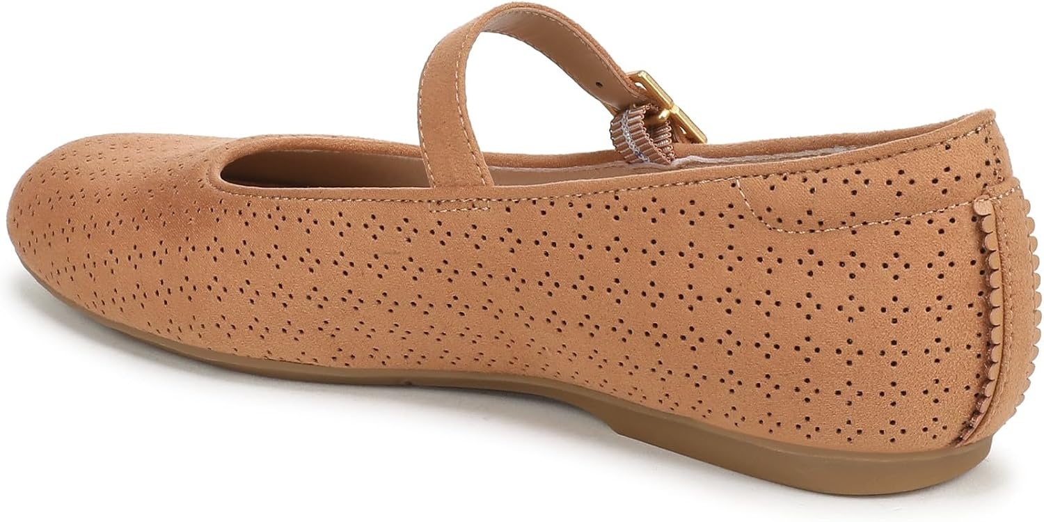 image:imageDr Scholls Shoes Womens Wexley Jane Mary Jane Flats Comfortable FlatsCamelot Brown Microfiber Perforated
