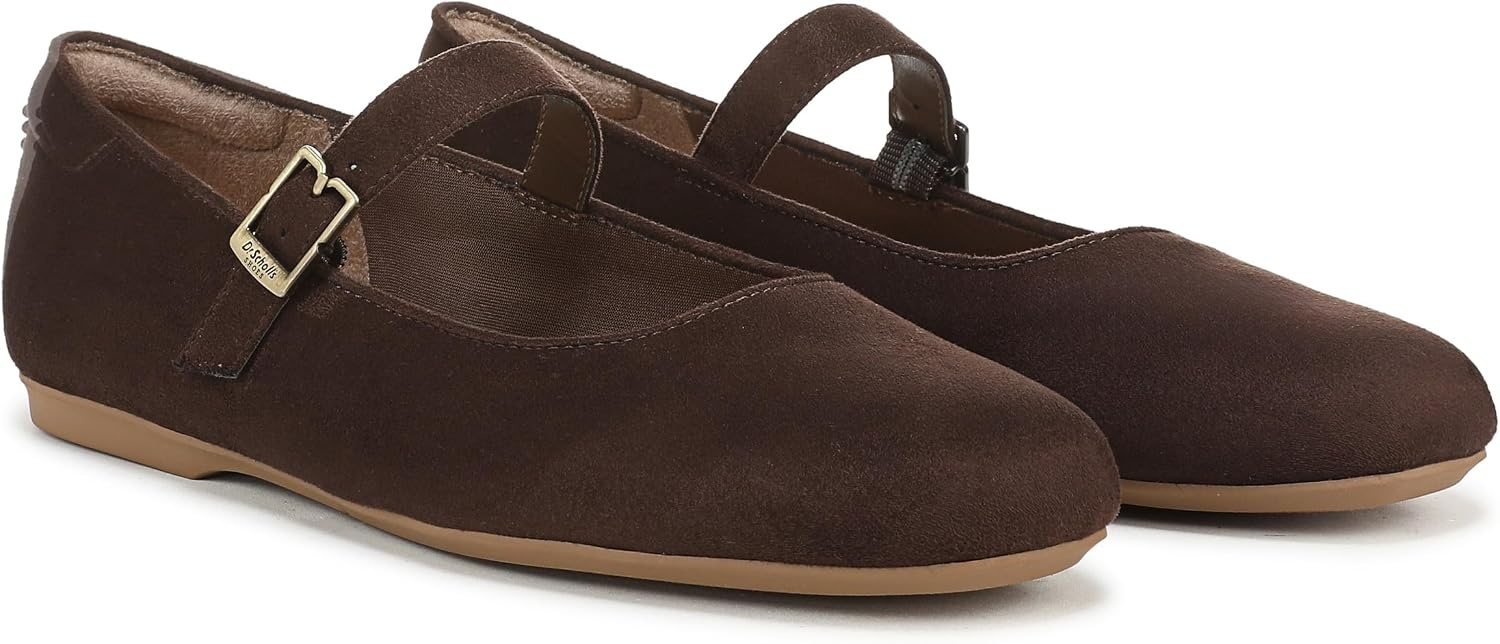 image:imageDr Scholls Shoes Womens Wexley Jane Mary Jane Flats Comfortable FlatsDark Umber Brown Microsuede