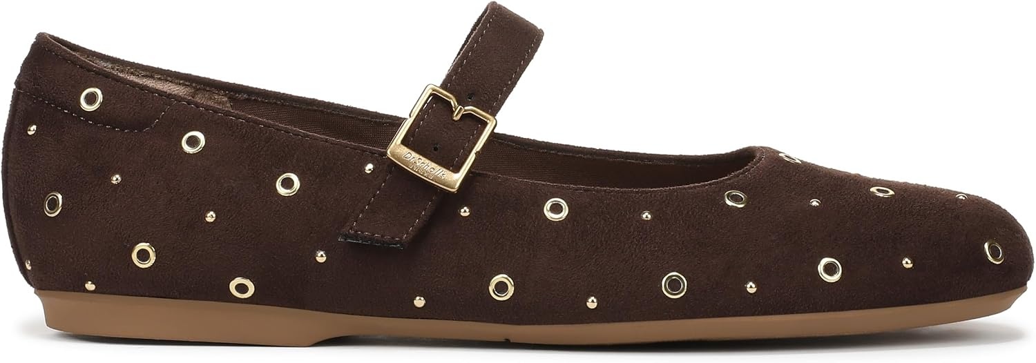 image:imageDr Scholls Shoes Womens Wexley Jane Mary Jane Flats Comfortable FlatsDark Umber Brown Stud Microsuede