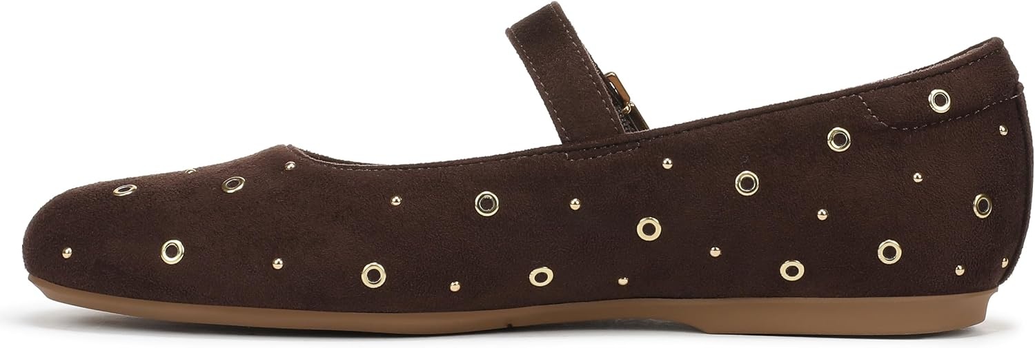 image:imageDr Scholls Shoes Womens Wexley Jane Mary Jane Flats Comfortable FlatsDark Umber Brown Stud Microsuede