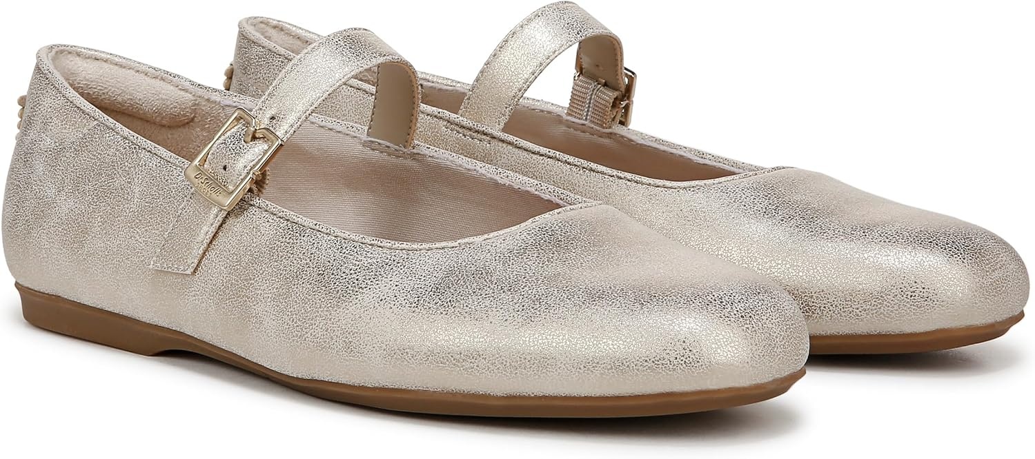 image:imageDr Scholls Shoes Womens Wexley Jane Mary Jane Flats Comfortable FlatsLight Gold Metallic Faux Leather