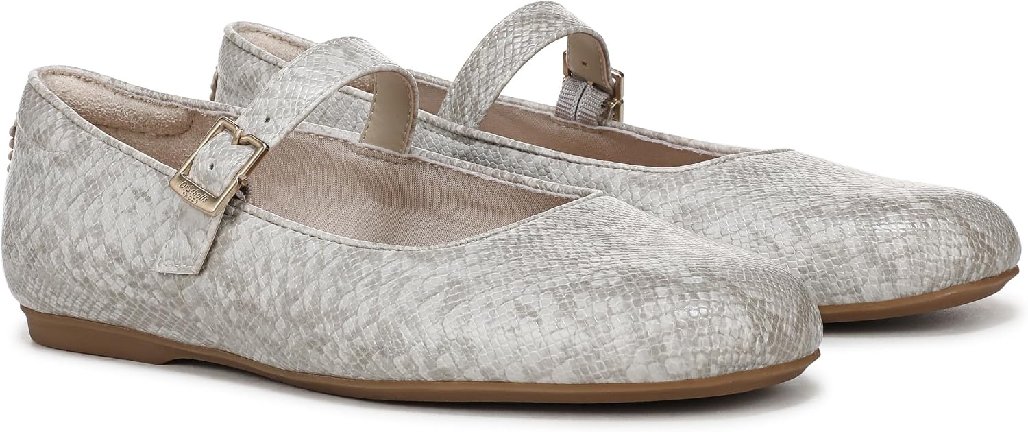 image:imageDr Scholls Shoes Womens Wexley Jane Mary Jane Flats Comfortable FlatsLight Grey Snake Faux Leather