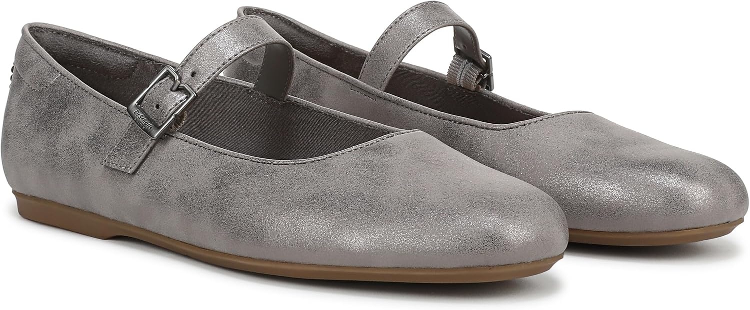 image:imageDr Scholls Shoes Womens Wexley Jane Mary Jane Flats Comfortable FlatsPewter Grey Faux Leather