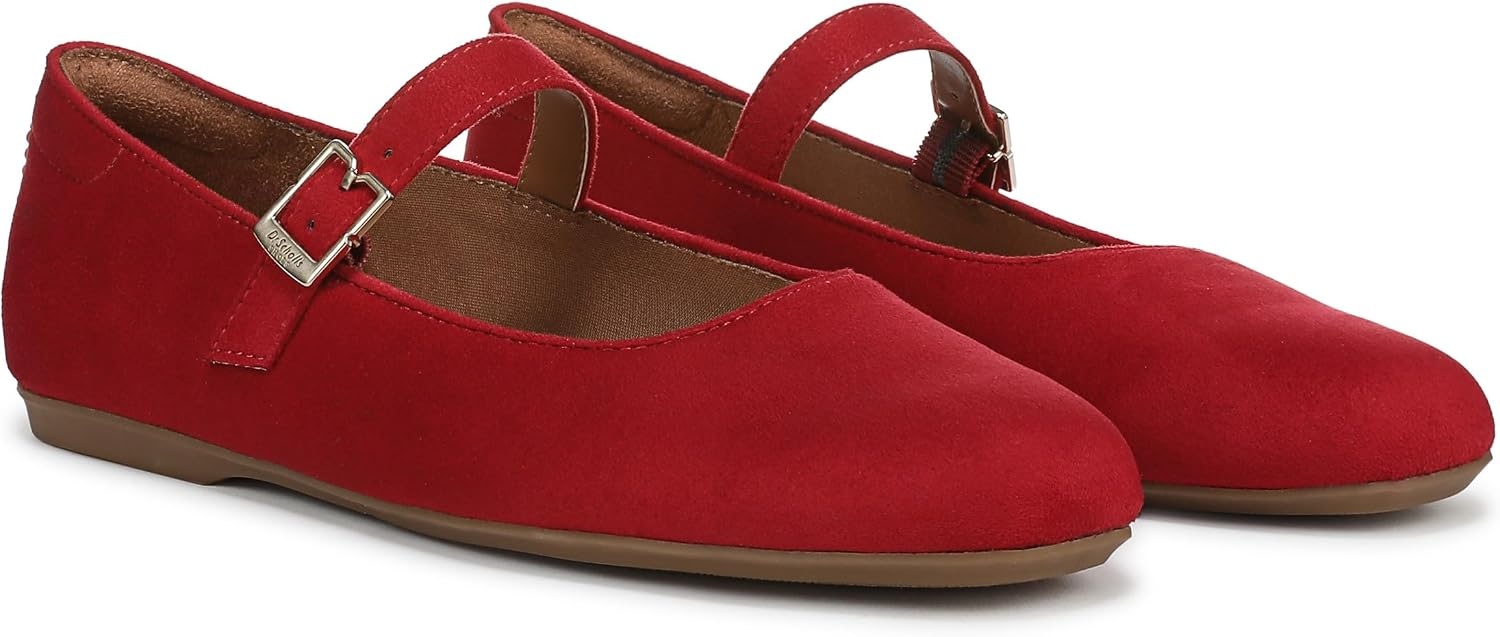 image:imageDr Scholls Shoes Womens Wexley Jane Mary Jane Flats Comfortable FlatsScarlet Red Microsuede