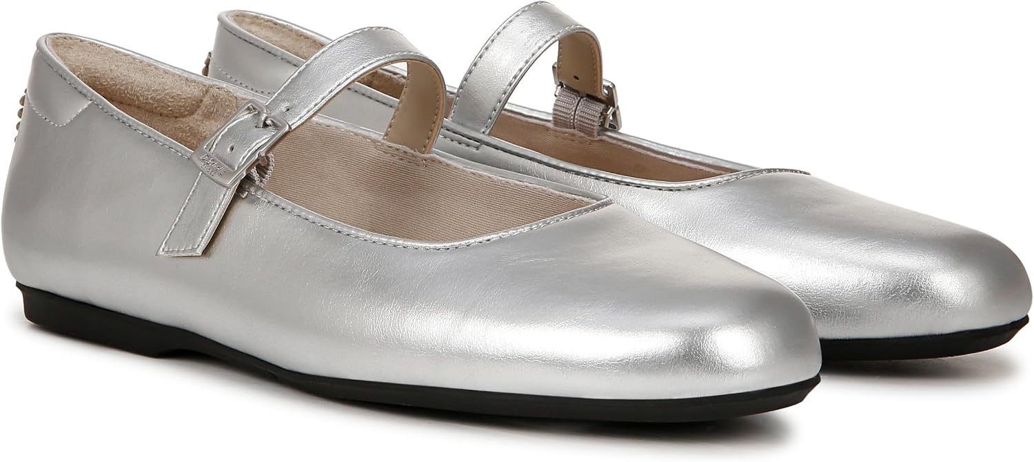 image:imageDr Scholls Shoes Womens Wexley Jane Mary Jane Flats Comfortable FlatsSilver Metallic Faux Leather