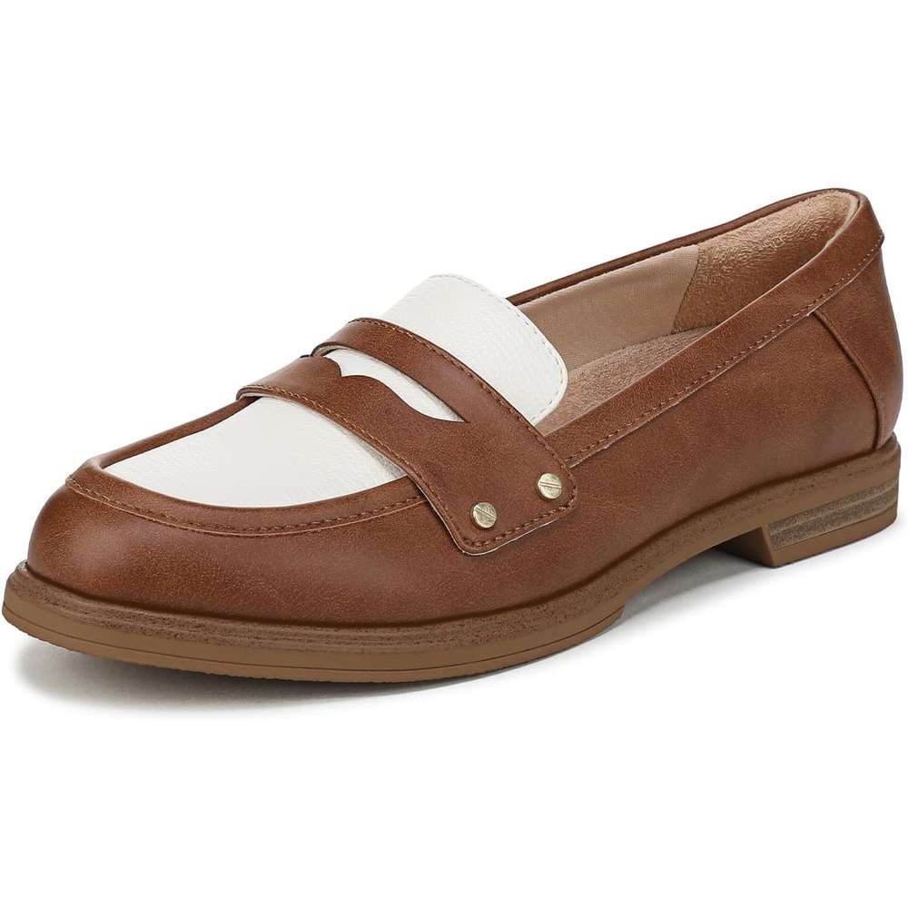 image:imageDr Scholls Hello Loafers LoafersMoc ShoesHoney BrownWhite Faux Leather