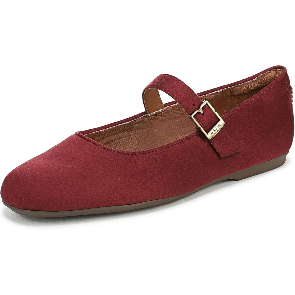 image:imageDr Scholls Shoes Womens Wexley Jane Mary Jane Flats Comfortable FlatsBurgundy Dark Red Microsuede