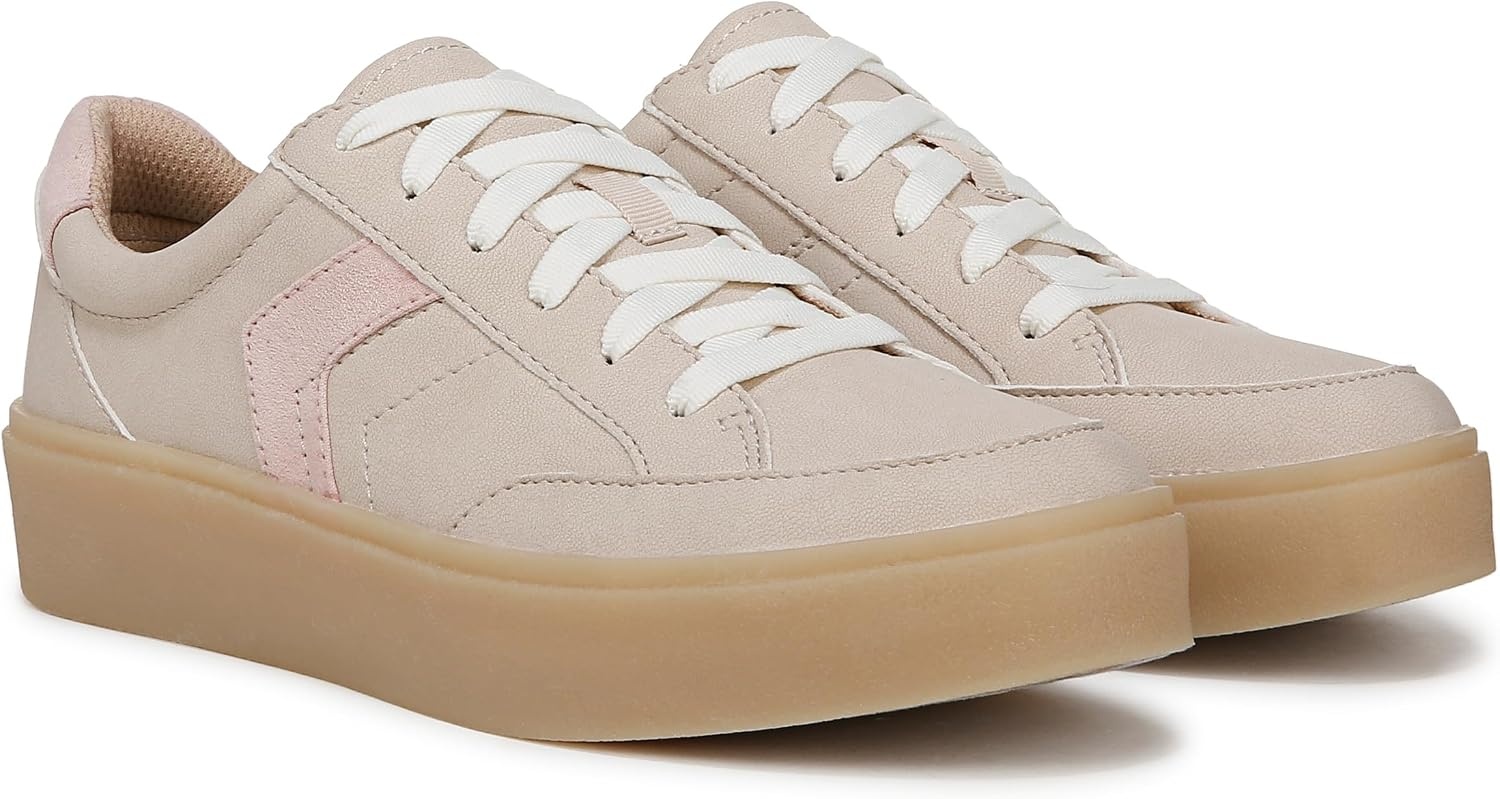 image:imageDr Scholls Shoes Womens Madison Lace Sneakers Comfortable SneakersBeige Pink Faux Leather