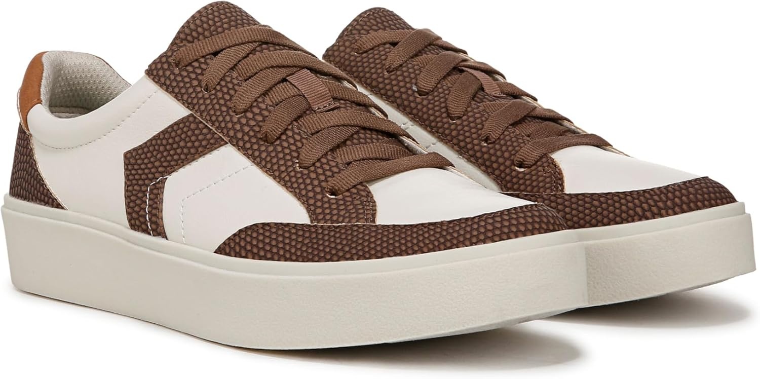 image:imageDr Scholls Shoes Womens Madison Lace Sneakers Comfortable SneakersOff WhiteBrown Faux Leather