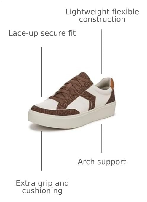 image:imageDr Scholls Shoes Womens Madison Lace Sneakers Comfortable SneakersOff WhiteBrown Faux Leather