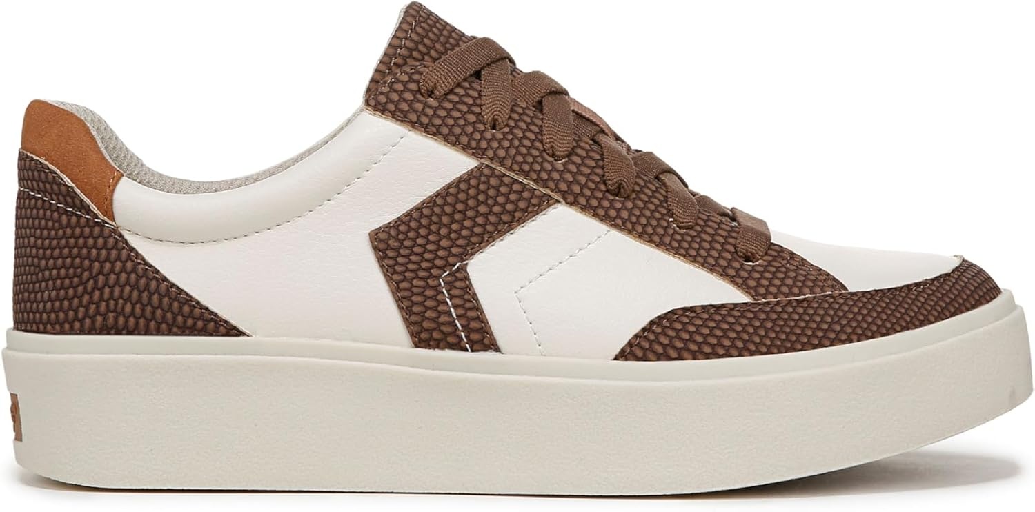 image:imageDr Scholls Shoes Womens Madison Lace Sneakers Comfortable SneakersOff WhiteBrown Faux Leather