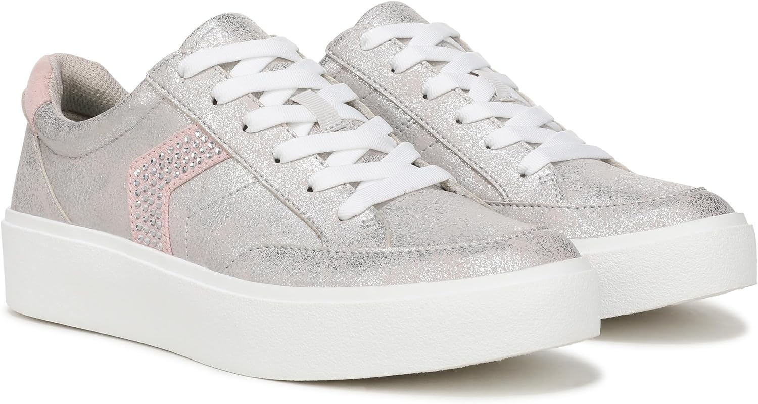image:imageDr Scholls Shoes Womens Madison Lace Sneakers Comfortable SneakersSilverPink Metallic Sparkle