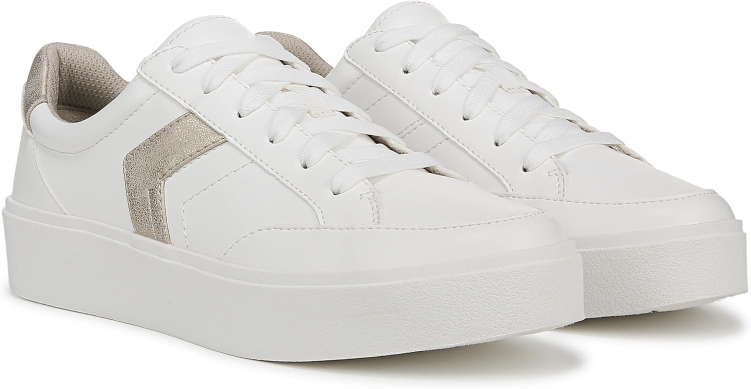 image:imageDr Scholls Shoes Womens Madison Lace Sneakers Comfortable SneakersWhite Gold Faux Leather