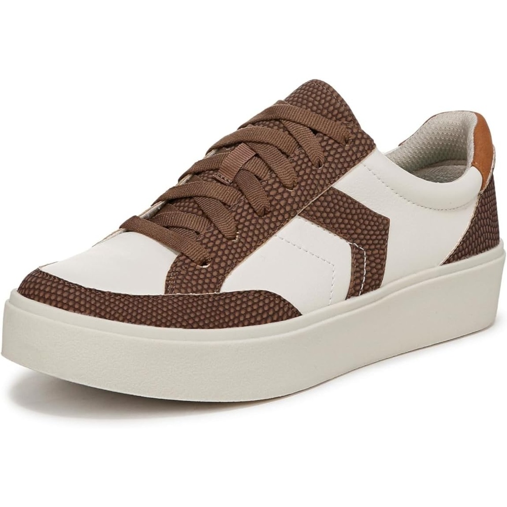 image:imageDr Scholls Shoes Womens Madison Lace Sneakers Comfortable SneakersOff WhiteBrown Faux Leather
