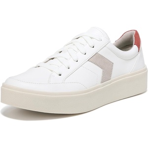 Dr. Scholl’s Shoes Women’s Madison Lace Sneakers, Comfortable Sneakers(White Faux Leather Red Accent)