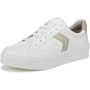 Dr. Scholl’s Shoes Women’s Madison Lace Sneakers, Comfortable Sneakers(White Gold Faux Leather)