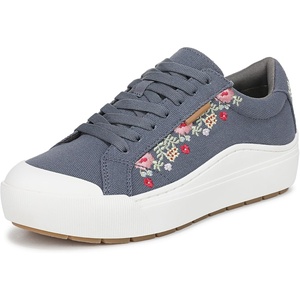 Dr. Scholl’s Shoes Women’s Time Off Sneaker, Comfortable Walking Shoes(Oxide Blue Multi Floral Embroidery)